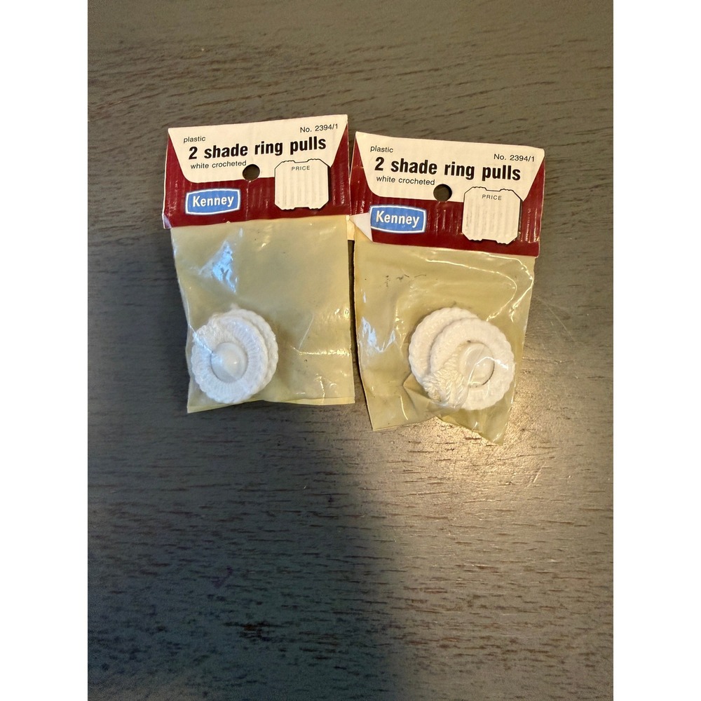 Kenney White Crocheted Plastic Shade Ring Pulls 2 Packs No 2394/1 Made in USA